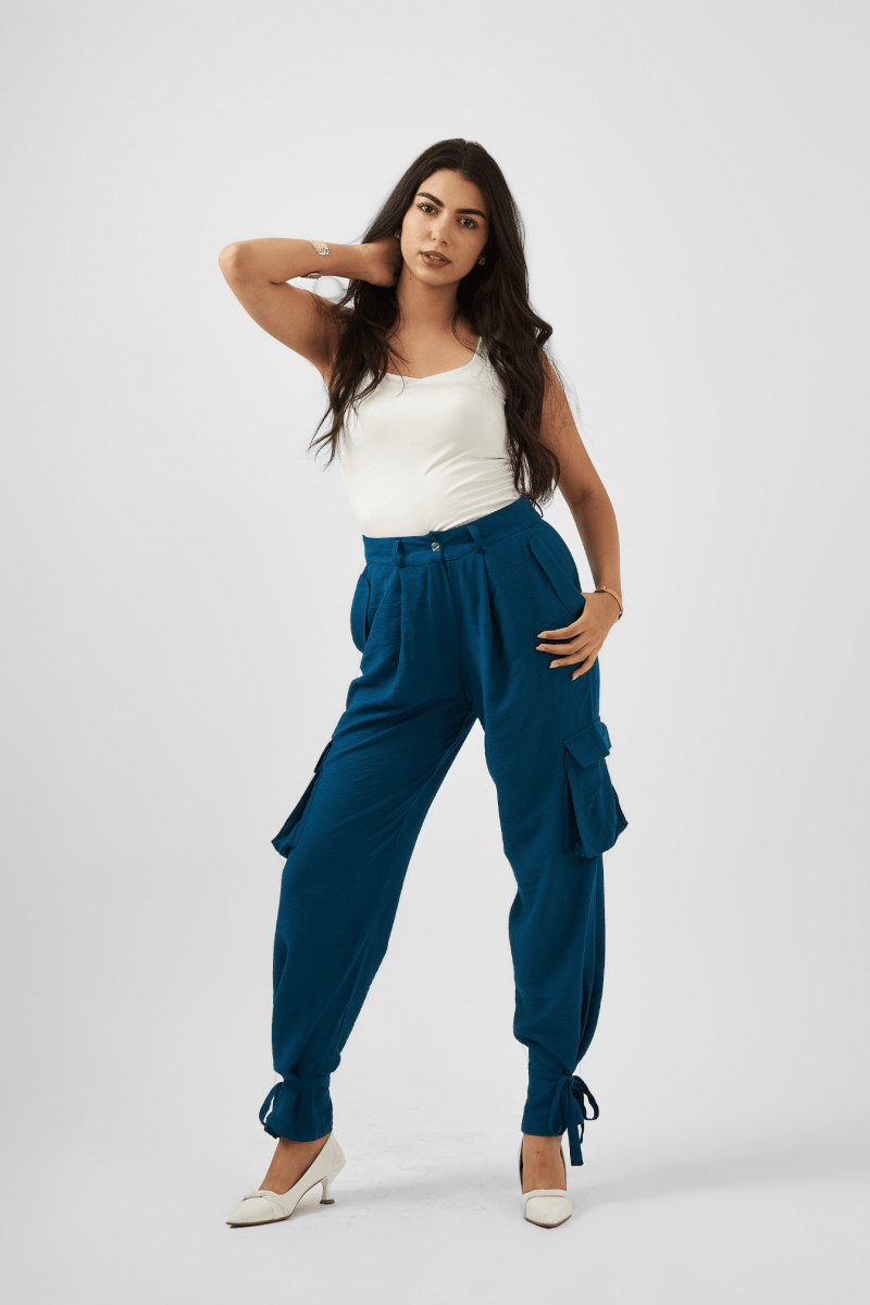 Teal Tie - Hem Cargo Trousers - Hushy Wear