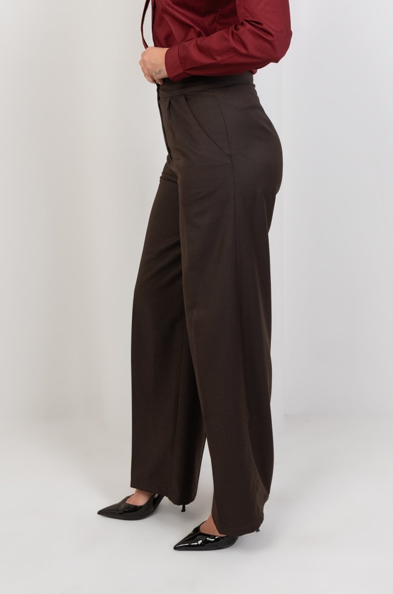 Wool High Waist Trouser - Brown - Hushy Wear