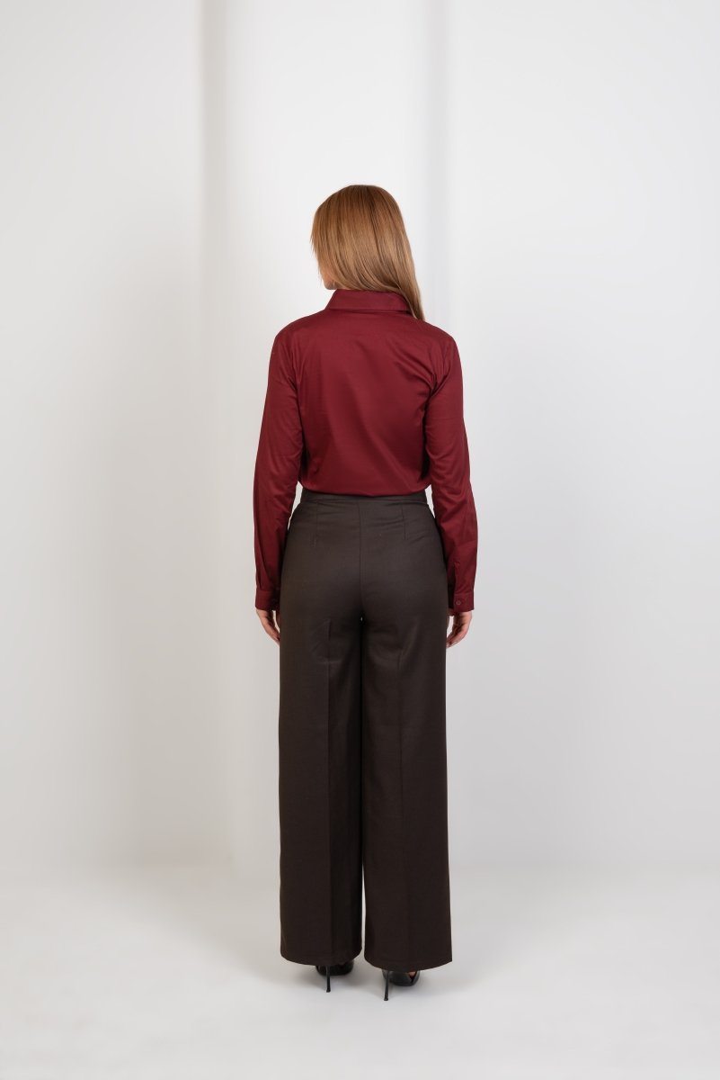 Wool High Waist Trouser - Brown - Hushy Wear