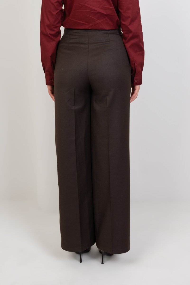 Wool High Waist Trouser - Brown - Hushy Wear