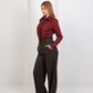 Wool High Waist Trouser - Brown - Hushy Wear