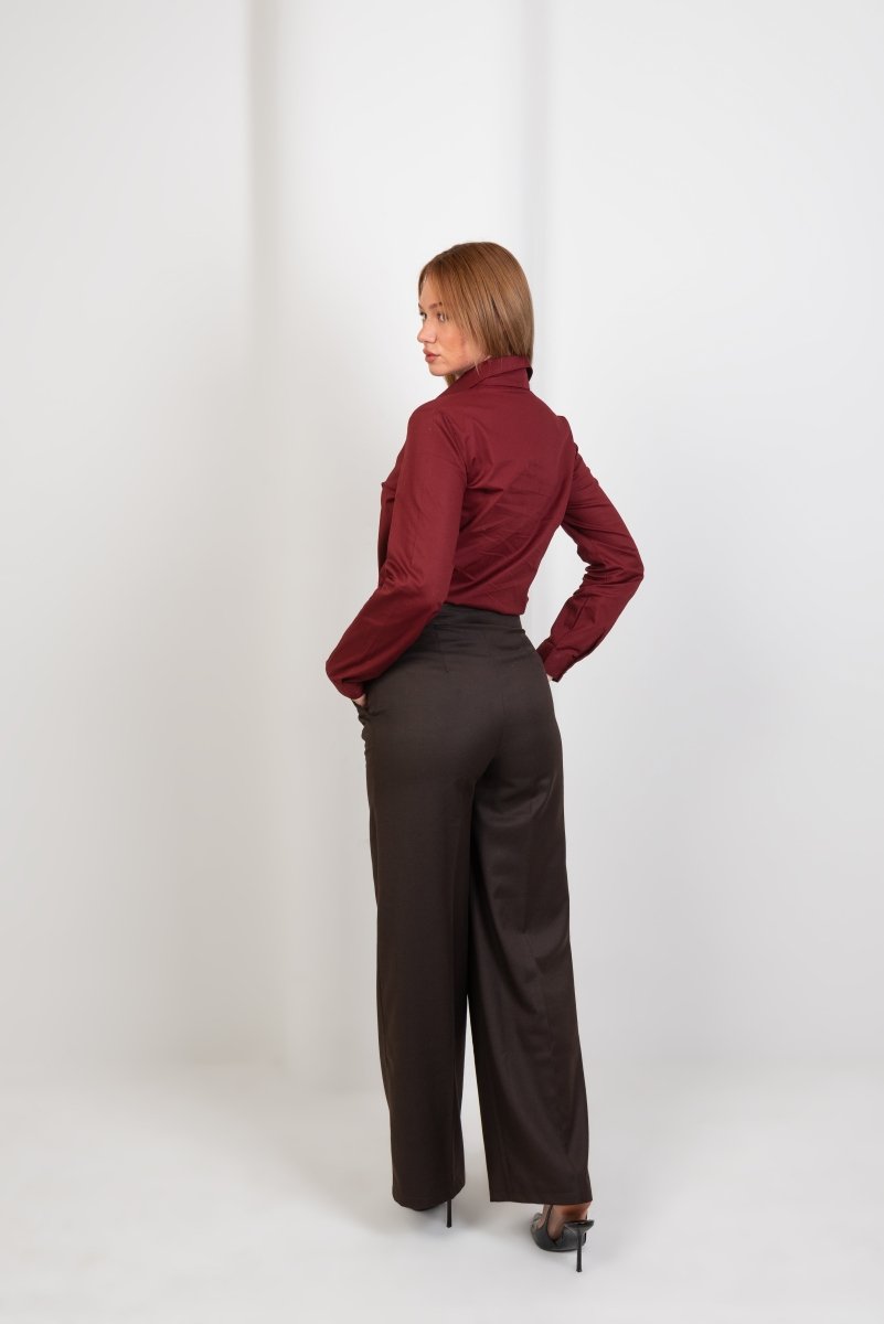 Wool High Waist Trouser - Brown - Hushy Wear